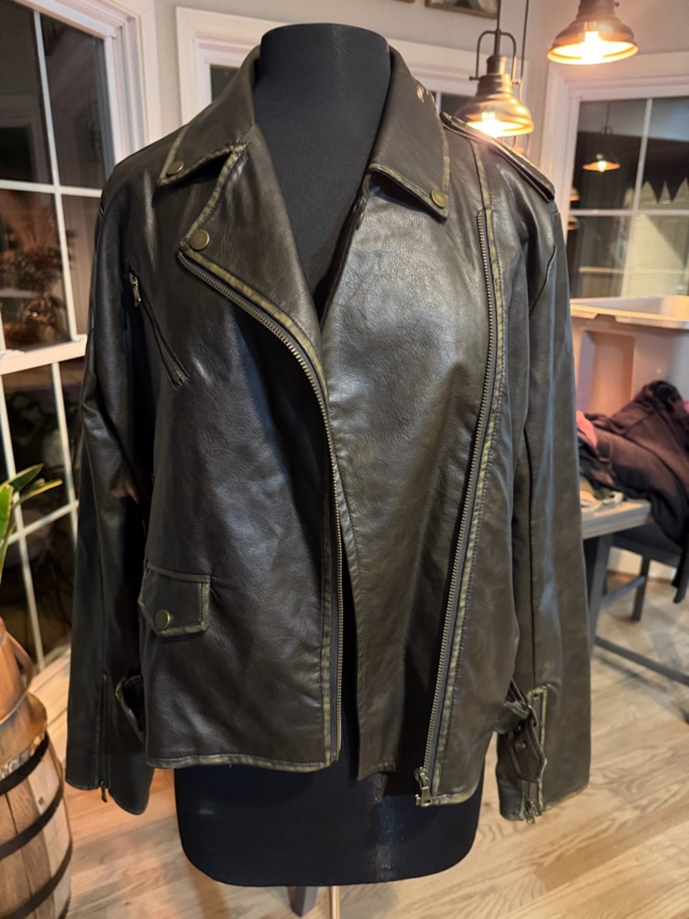 Altar'd State Brown faux Leather Asymmetric Jacket